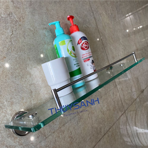 Kệ kính inox có thanh ngăn phía trước tránh làm rơi đồ vật