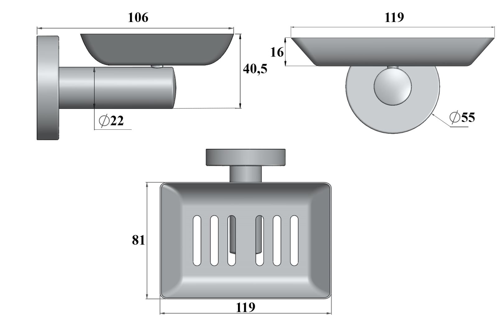 Kích thước của  kệ xà phòng inox 