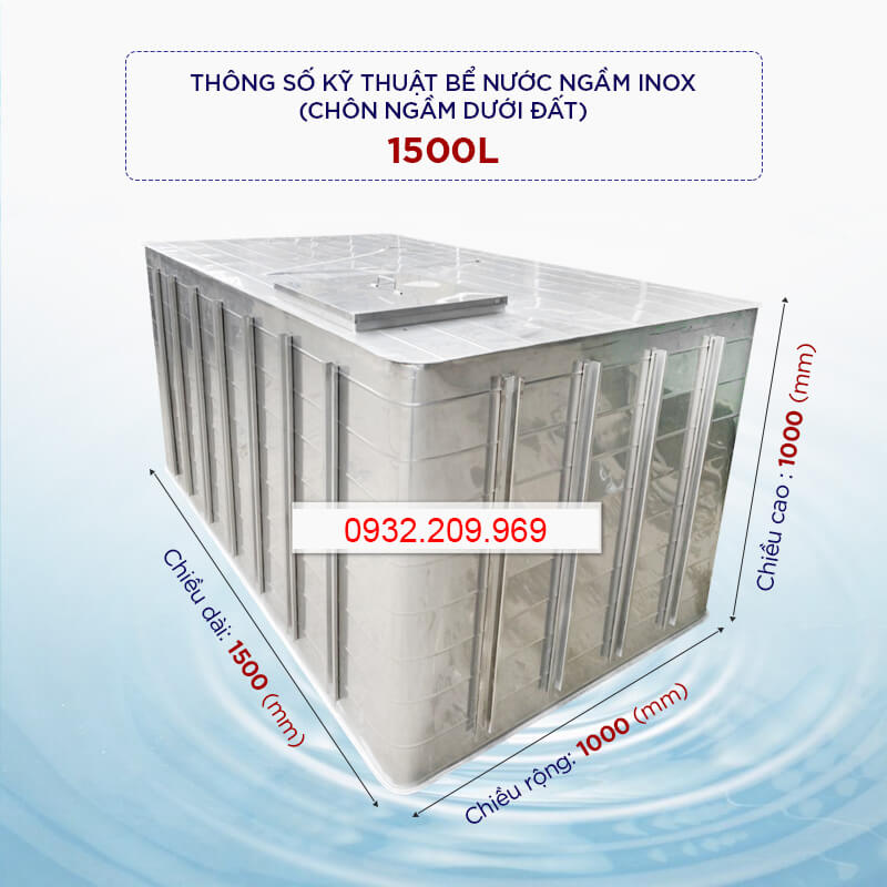 bể inox ngầm 1500 lít