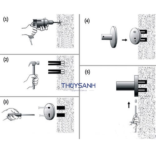 Thao tác lắp đặt móc treo đôi inox 