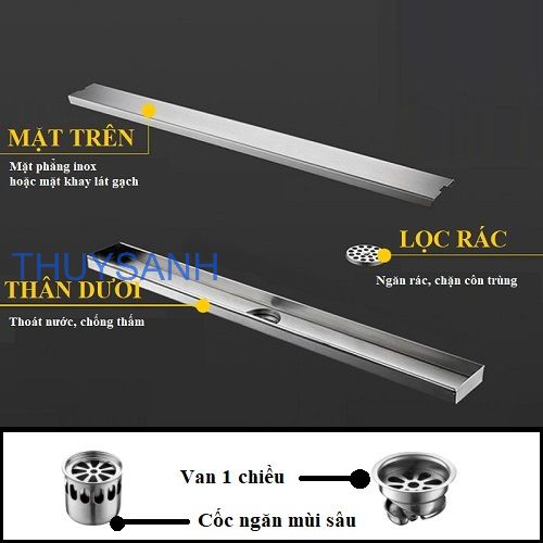 Thoát sàn loại dài lắp phụ kiện ngăn mùi