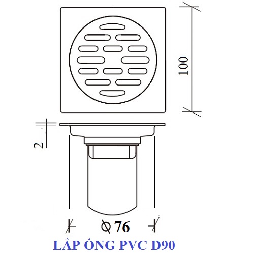 Thoát sàn lắp vào ống PVC D90