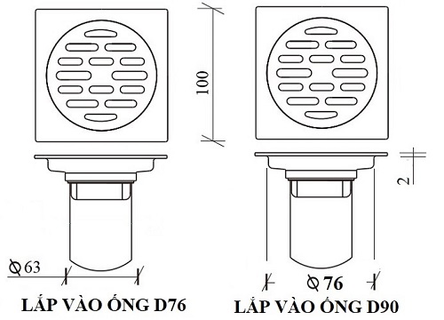 Thoát sàn lắp ống D76-2