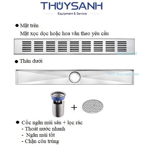 Thoát sàn dài inox 304 ngăn mùi