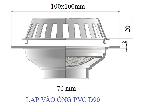 Thoát sàn quả cầu B16-DN65/80 lắp vào ống D90