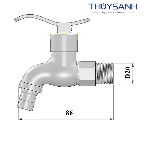 Kích thước của vòi xả nước inox Dn20