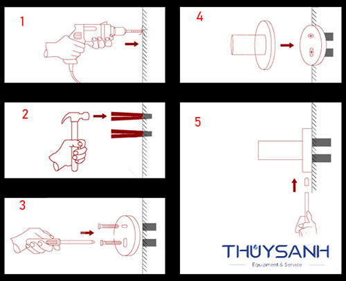 Thao tác lắp đặt vắt khăn đơn chân vuông