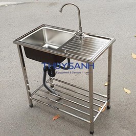 Chậu rửa bát 1 hố có chân, vật liệu Inox sáng bóng, bền đẹp