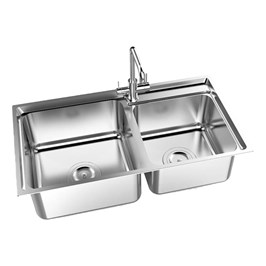 Chậu rửa bát 2 hố, vật liệu inox, sáng bóng, bền đẹp